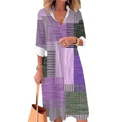 Casual Printing Lapel Long Sleeve Button Irregular Shirt Dress