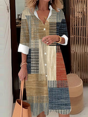 Casual Printing Lapel Long Sleeve Button Irregular Shirt Dress