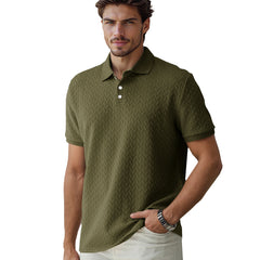 Solid Color Jacquard Short Sleeve Casual Polo Collar Men's