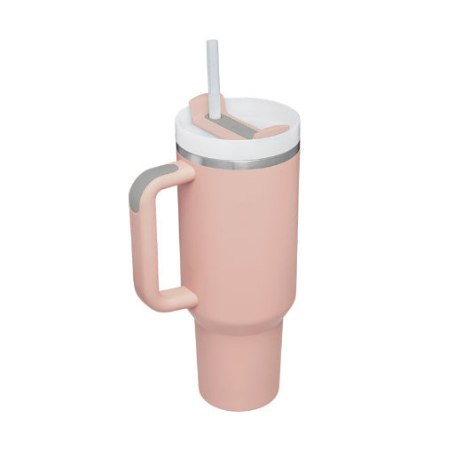 Support customized Personalized DIY Straw Coffee Insulation Cup With Handle Portable Car Stainless Steel Water Bottle