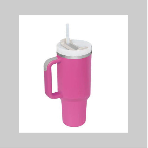 Support customized Personalized DIY Straw Coffee Insulation Cup With Handle Portable Car Stainless Steel Water Bottle