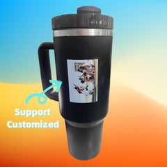Support customized Personalized DIY Straw Coffee Insulation Cup With Handle Portable Car Stainless Steel Water Bottle