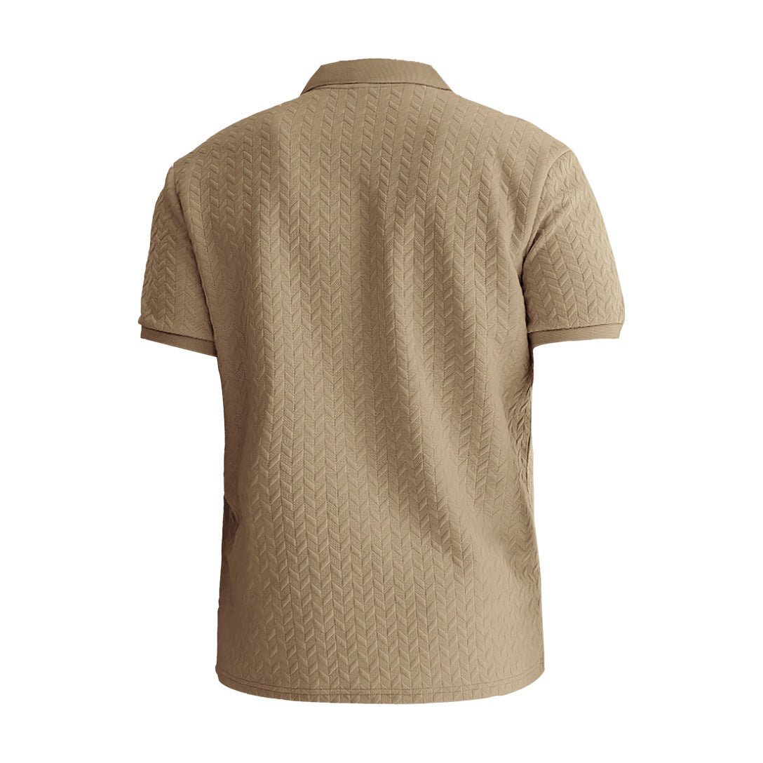 Solid Color Jacquard Short Sleeve Casual Polo Collar Men's