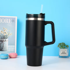 Support customized Personalized DIY Straw Coffee Insulation Cup With Handle Portable Car Stainless Steel Water Bottle