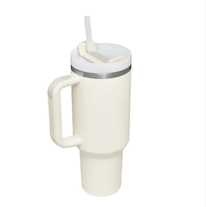 Support customized Personalized DIY Straw Coffee Insulation Cup With Handle Portable Car Stainless Steel Water Bottle
