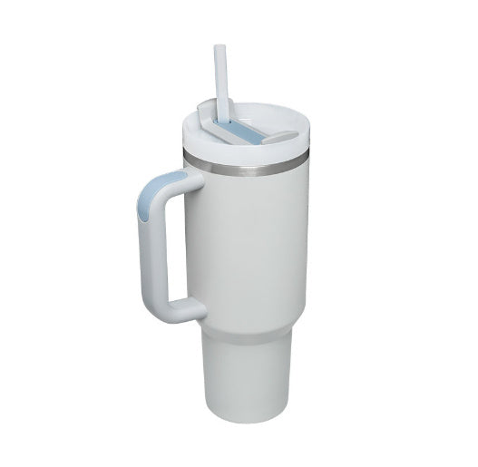 Support customized Personalized DIY Straw Coffee Insulation Cup With Handle Portable Car Stainless Steel Water Bottle
