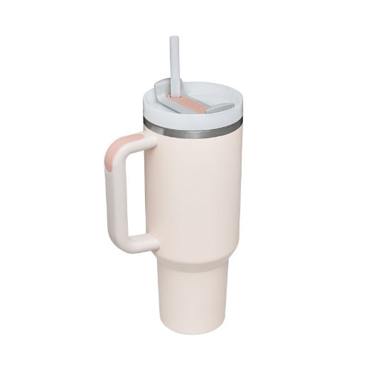 Support customized Personalized DIY Straw Coffee Insulation Cup With Handle Portable Car Stainless Steel Water Bottle