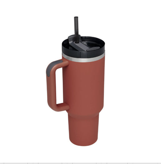 Support customized Personalized DIY Straw Coffee Insulation Cup With Handle Portable Car Stainless Steel Water Bottle