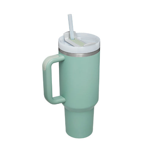 Support customized Personalized DIY Straw Coffee Insulation Cup With Handle Portable Car Stainless Steel Water Bottle